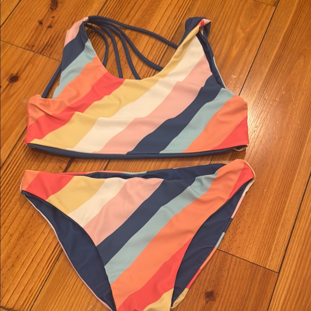 Pink and Blue Diagonal Striped Bikini